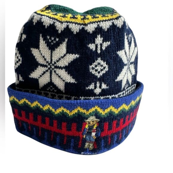 Polo Ralph Lauren Holiday Jacquard Bear Rib-Knit Beanie Cowboy Bear NWT - Picture 3 of 5